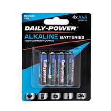 Pack of 4 Alkaline Batteries - Size AAA 
